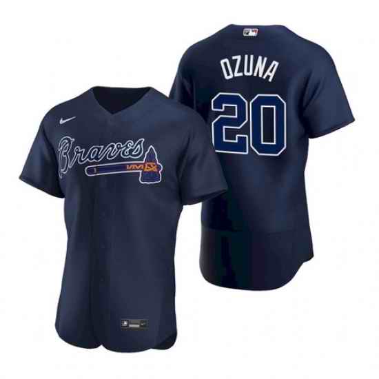 Mens Nike Atlanta Braves #20 Marcell Ozuna Blue Alternate Stitched Baseball Jersey
