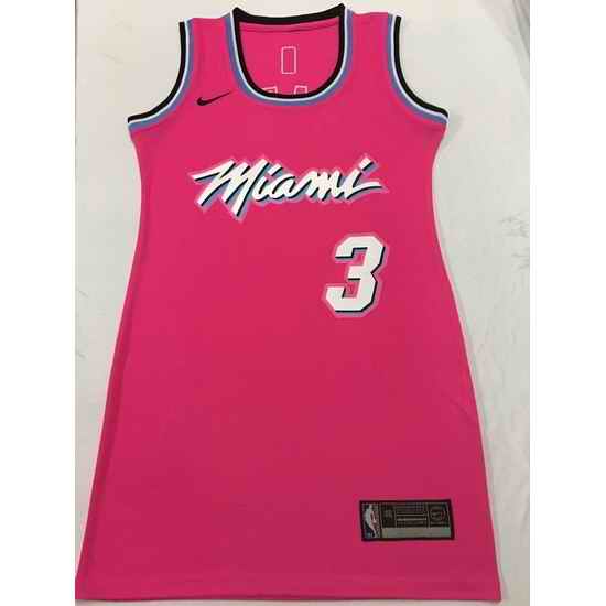 Women Miami Heat #3 Dwyane Wade Dress Stitched Jersey Pink