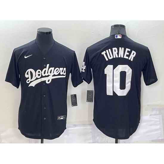 Men Los Angeles Dodgers #10 Justin Turner Black Cool Base Stitched Jersey