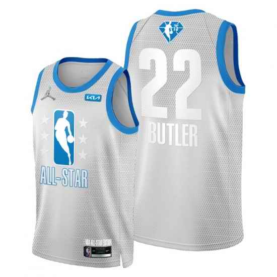 Men 2022 All Star Miami Heat jimmy butler grey blue 75th patch cleveland all star jersey->charlotte hornets->NBA Jersey