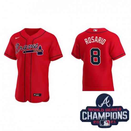 Men Nike Atlanta Braves #8 Eddie Rosario Red Alternate Stitched Baseball Stitched MLB 2021 Champions Patch Jersey->2021 world series->MLB Jersey