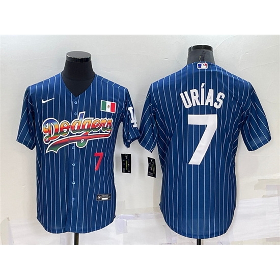 Men Los Angeles Dodgers #7 Julio Urias Navy Mexico Rainbow Cool Base Stitched Baseball Jersey