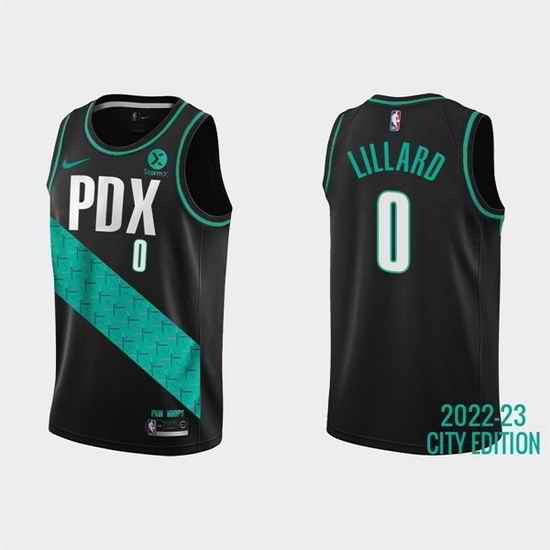 Men Portland Trail Blazers #0 Damian Lillard 2022 23 Black City Edition Stitched Basketball Jersey->san jose sharks->NHL Jersey