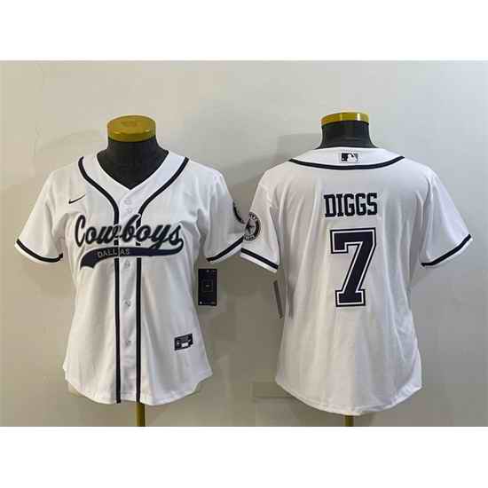 Women Dallas Cowboys #7 Trevon Diggs White With Patch Cool Base Stitched Baseball Jersey