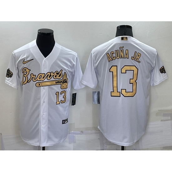 Men Atlanta Braves #13 Ronald Acuna Jr  2022 All Star White Cool Base Stitched Baseball Jersey