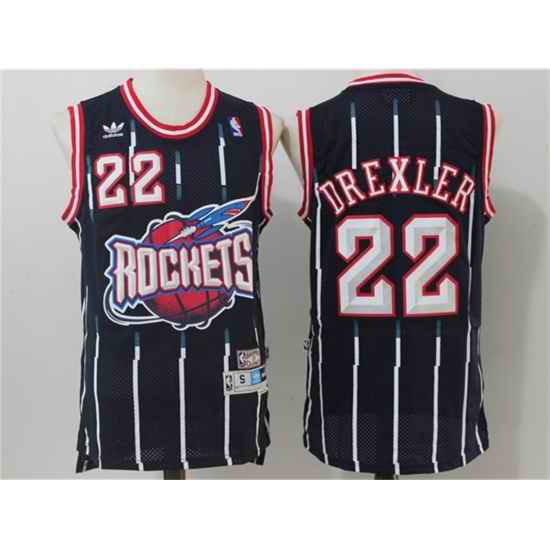 Men Houston Rockets #22 Clyde Drexler Navy Blue Hardwood Classics Jersey->houston rockets->NBA Jersey