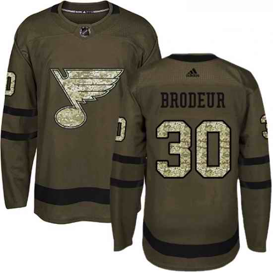 Youth Adidas St Louis Blues #30 Martin Brodeur Premier Green Salute to Service NHL Jersey