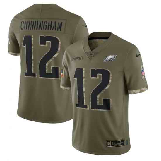 Men Philadelphia Eagles #12 Randall Cunningham Olive 2022 Salute To Service Limited Stitched Jersey
