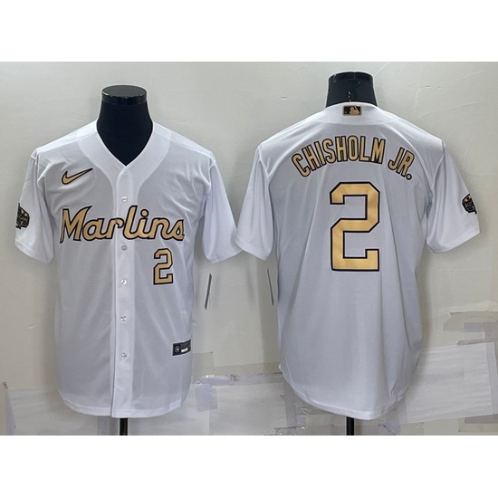 Men Miami Marlins #2 Jazz Chisholm Jr  2022 All Star White Cool Base Stitched Baseball Jersey->miami marlins->MLB Jersey