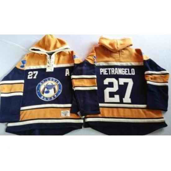St. Louis Blues #27 Alex Pietrangelo Navy Blue Gold Sawyer Hooded Sweatshirt Stitched Jersey