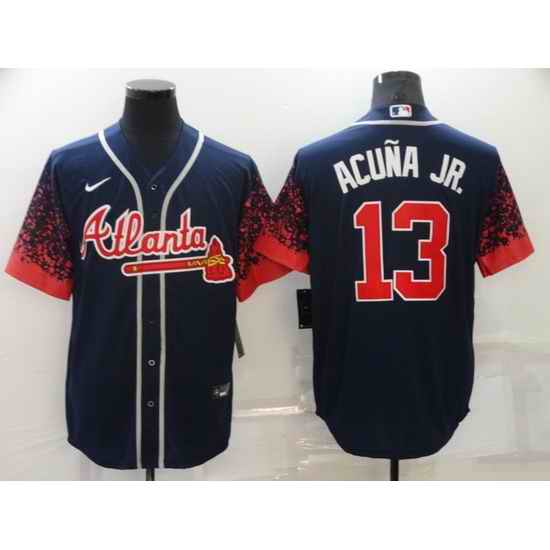 Men's Nike Atlanta Braves #13 Ronald Acuna Jr Navy 2021 New Jersey->cleveland indians->MLB Jersey