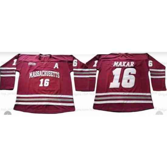 Men COllege Hockey Masachusetts #16 Makar Red Jersey->ohio state buckeyes->NCAA Jersey