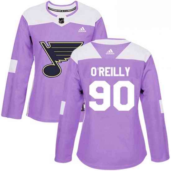 Womens Adidas St Louis Blues #90 Ryan OReilly Authentic Purple Fights Cancer Practice NHL Jerse->women nhl jersey->Women Jersey