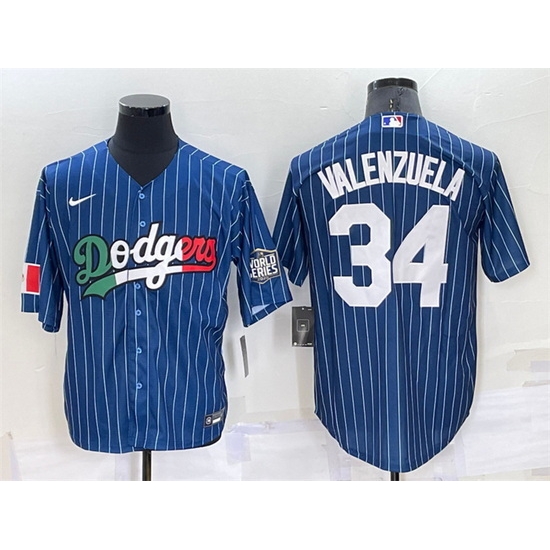 Men Los Angeles Dodgers #34 Toro Valenzuela Navy Mexico World Series Cool Base Stitched Baseball Jersey