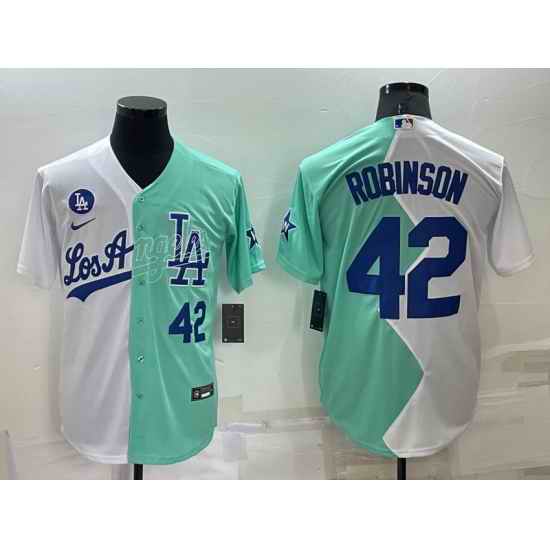 Men Los Angeles Dodgers #42 Jackie Robinson 2022 All Star White Green Cool Base Stitched Jersey