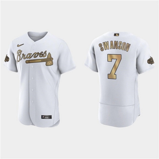 Men Atlanta Braves #7 Dansby Swanson 2022 All Star White Flex Base Stitched Baseball Jersey