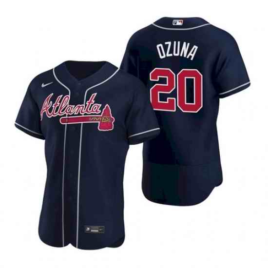 Mens Nike Atlanta Braves #20 Marcell Ozuna Navy Blue Alternate Stitched Baseball Jersey