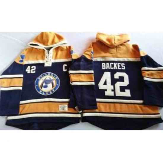 St. Louis Blues #42 David Backes Navy Blue Gold Sawyer Hooded Sweatshirt Stitched Jersey