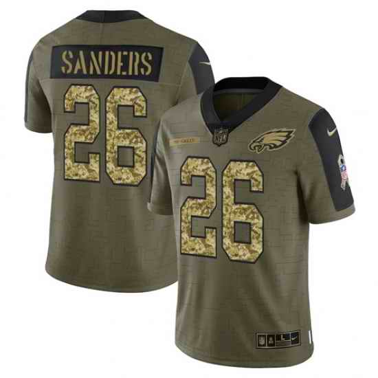 Men Philadelphia Eagles #26 Miles Sanders 2021 Salute To Service Olive Camo Limited Stitched Jersey