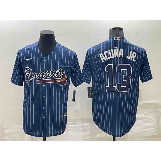 Men Atlanta Braves #13 Ronald Acu F1a Jr  Navy Cool Base Stitched Baseball Jersey