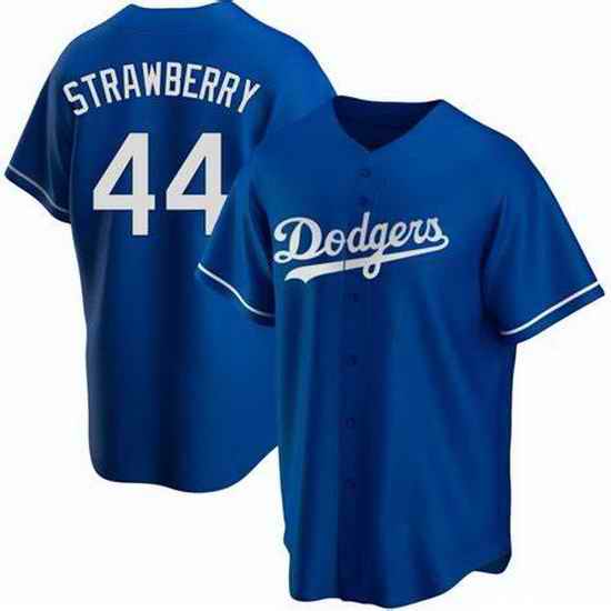 Men Nike Los Angeles Dodgers Darryl Strawberry #44 Blue Cool Base Stitched MLB Jersey