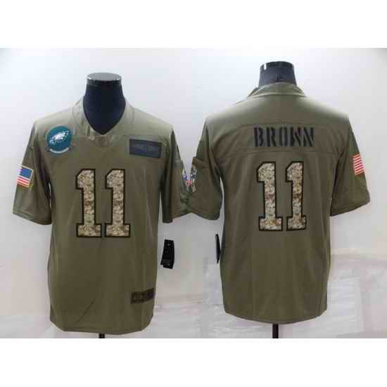 Men Philadelphia Eagles #11 A J Brown Olive Camo Salute To Service Limited Stitched Jerse->pittsburgh steelers->NFL Jersey