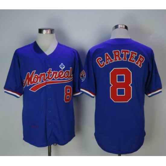 Montreal Expos #8 Gary Carter Baseball Jersey Blue Retro->women mlb jersey->Women Jersey