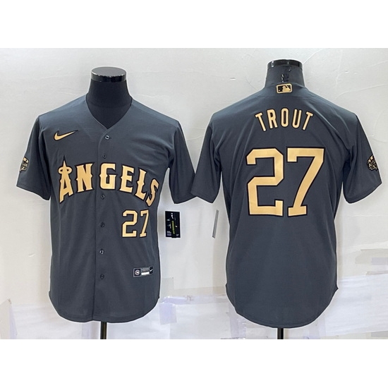 Men Los Angeles Angels #27 Mike Trout 2022 All Star Charcoal Cool Base Stitched Jersey->kansas city royals->MLB Jersey