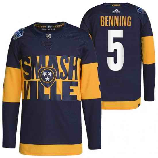 Men Nashville Predators #5 Matt Benning 2022 Navy Stadium Series Breakaway Player Stitched Jersey->women nhl jersey->Women Jersey