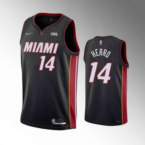 Men Miami Heat #14 Tyler Herro Black Icon Edition 75th Anniversary Stitched Jersey