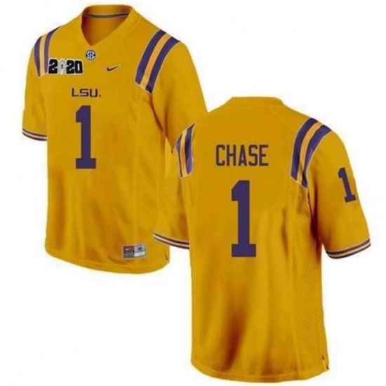 NCAA LSU Tigers #1 Ja'Marr Chase Yellow 2020 national championship Jersey->michigan wolverines->NCAA Jersey