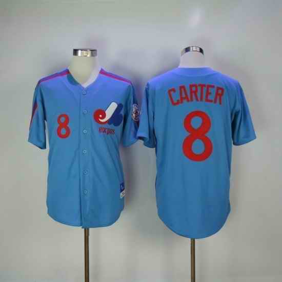 Men's Montreal Expos #8 Gary Carter Jersey Sewn on Baseball Blue Retro jersey->women mlb jersey->Women Jersey