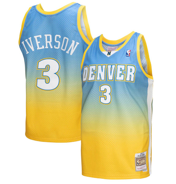 Men's Denver Nuggets #3 Allen Iverson 2006/07 Yellow/Blue Throwback Stitched Jersey->detroit pistons->NBA Jersey