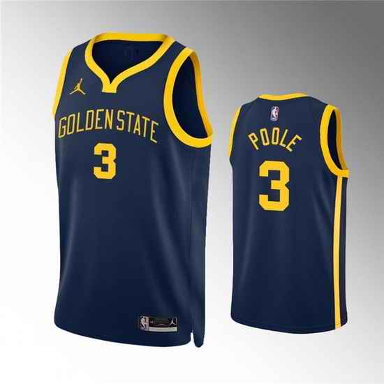 Men Golden State Warriors #3 Jordan Poole Navy Statement EditionStitched Jersey