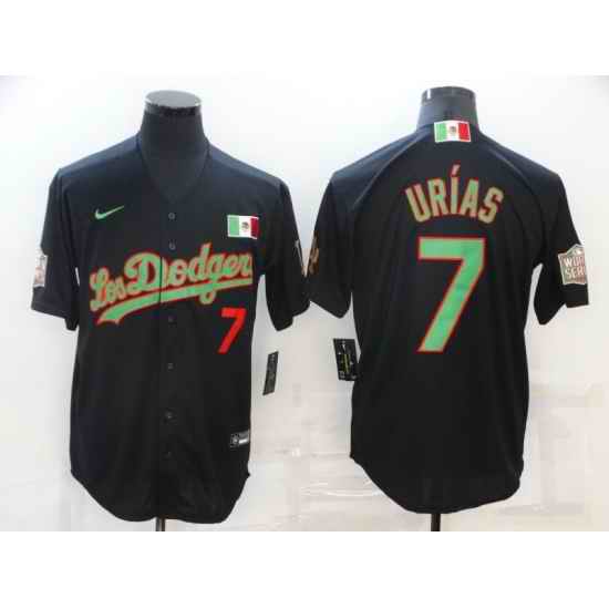 Men Los Angeles Dodgers #7 Julio Urias Black With Los Angeles Green Mexico 2020 World Series Stitched MLB Jersey