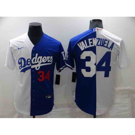 Men Los Angeles Dodgers #34 Toro Valenzuela White Blue Split Cool Base Stitched Baseball Jerseys