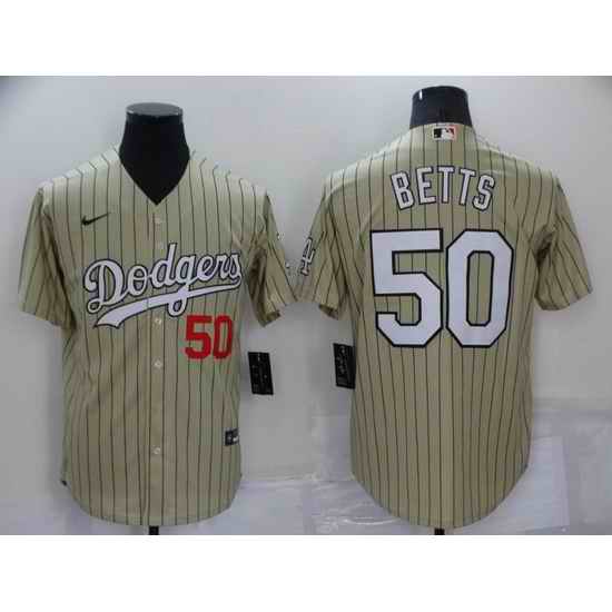 Men Los Angeles Dodgers #50 Mookie Betts Cream Cool Base Stitched jersey