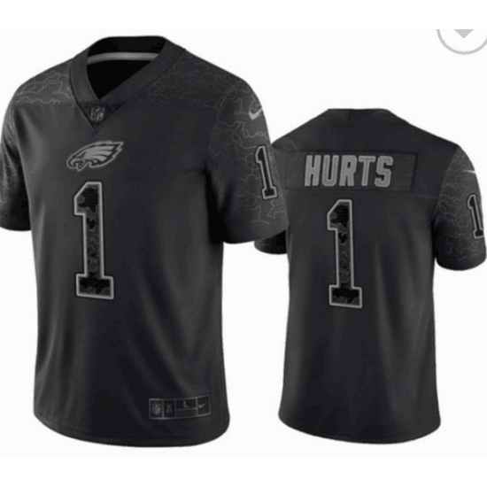 Men Philadelphia Eagles #1 Jalen Hurts Black Reflective Limited Stitched Jersey