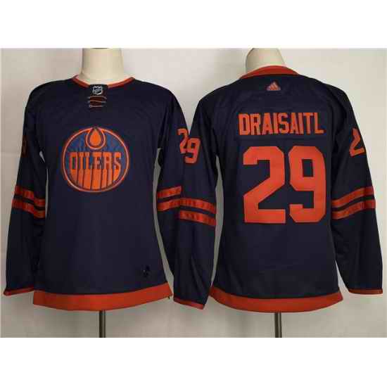 Women Adidas Edmonton Oilers #29 Leon Draisaitl Navy 50th Anniversary Adidas Jersey A patch->women nhl jersey->Women Jersey