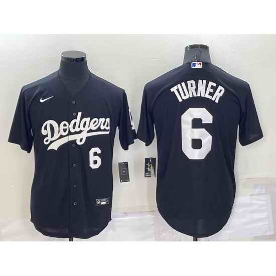 Men Los Angeles Dodgers #6 Trea Turner Black Cool Base Stitched Baseball Jersey
