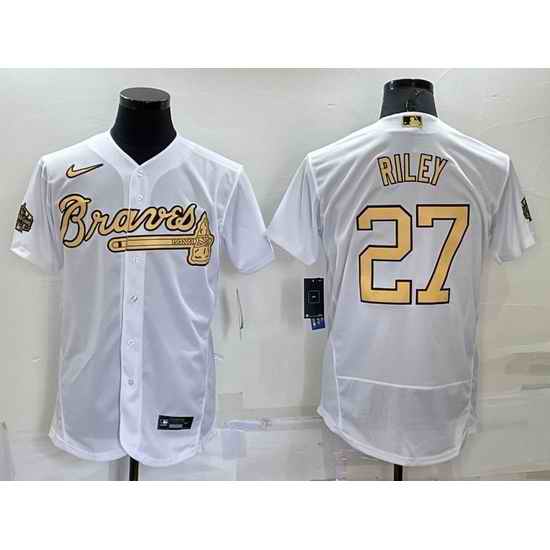 Men Atlanta Braves #27 Austin Riley 2022 All Star White Flex Base Stitched Baseball Jersey