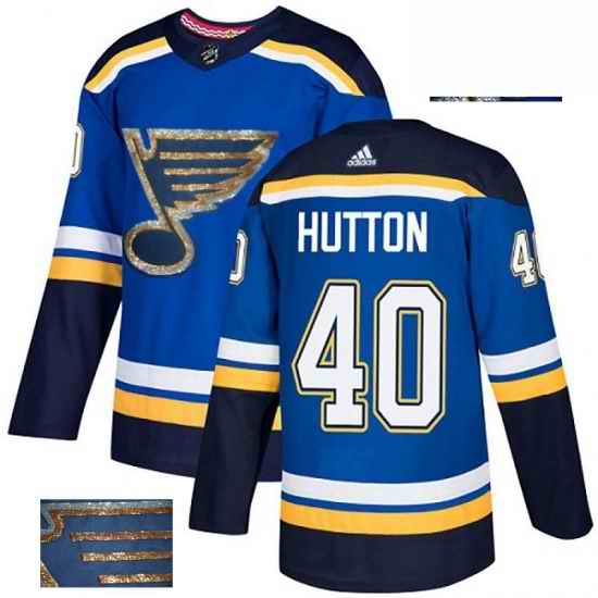 Mens Adidas St Louis Blues #40 Carter Hutton Authentic Royal Blue Fashion Gold NHL Jersey