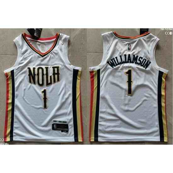 Men New Orleans Pelicans #1 Zion Williamson 75th Anniversary 2021 2022 City Edition NBA Jersey White