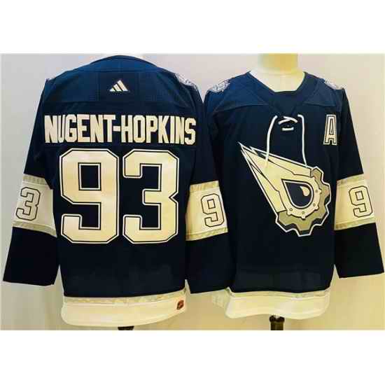 Men Edmonton Oilers #93 Ryan Nugent Hopkins Navy White Stitched Jersey->edmonton oilers->NHL Jersey