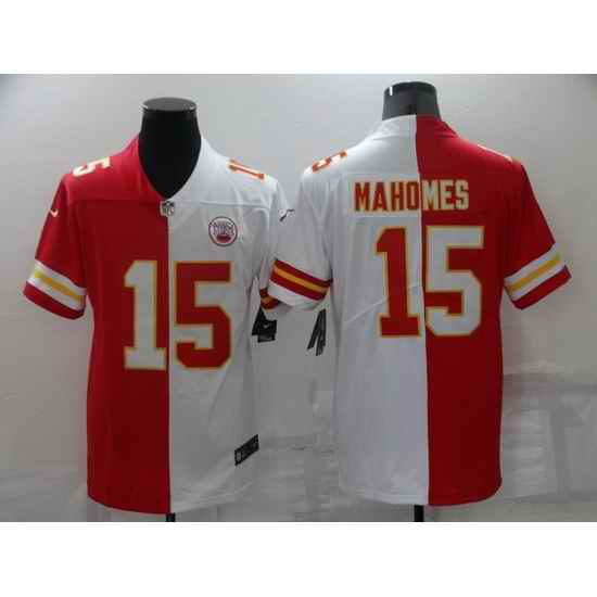 Men Kansas City Chiefs #15 Patrick Mahomes Red White Split Vapor Limited Stitched Jersey