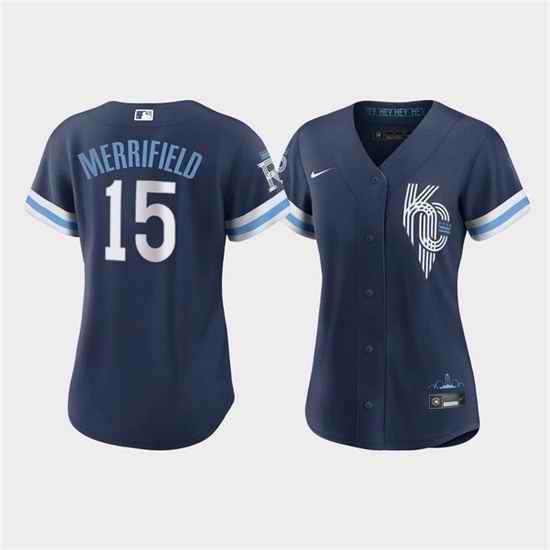 Women Kansas City Royals #15 Whit Merrifield 2022 Navy City Connect Cool Base Stitched Jersey->women mlb jersey->Women Jersey