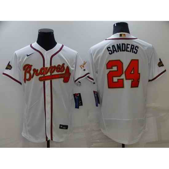 Men Atlanta Braves #24 Deion Sanders 2022 White Gold World Series Champions Program Flex Base Stitched Baseball jersey