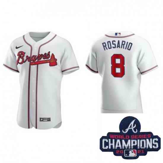 Men Nike Atlanta Braves #8 Eddie Rosario White Alternate Stitched Baseball Stitched MLB 2021 Champions Patch Jersey->2021 world series->MLB Jersey