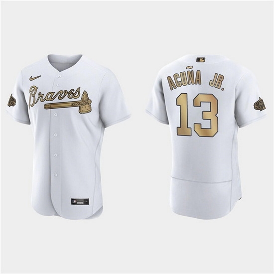 Men Atlanta Braves #13 Ronald Acuna Jr  2022 All Star White Flex Base Stitched Baseball Jersey
