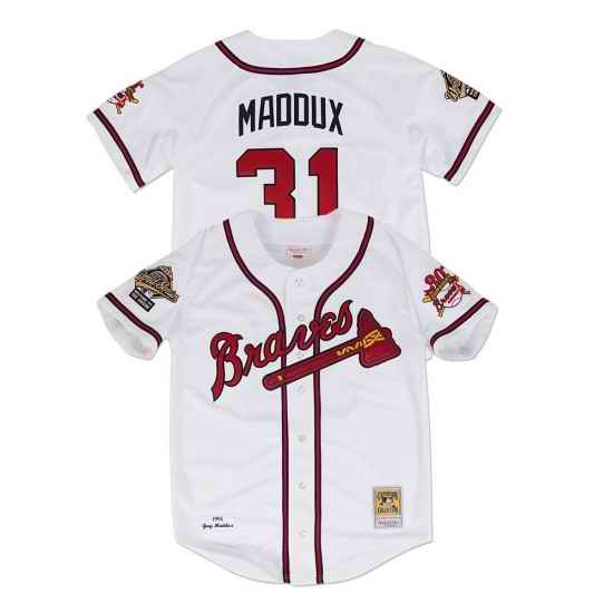 Men Greg Maddux 1995 Atlanta Braves Mitchell & Ness Authentic World Series Jersey->milwaukee brewers->MLB Jersey